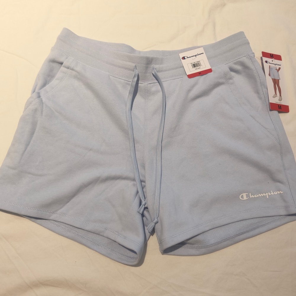 NWT Champion Blue Lounge Sweat-shorts Size Medium Drawstring Light Blue Casual